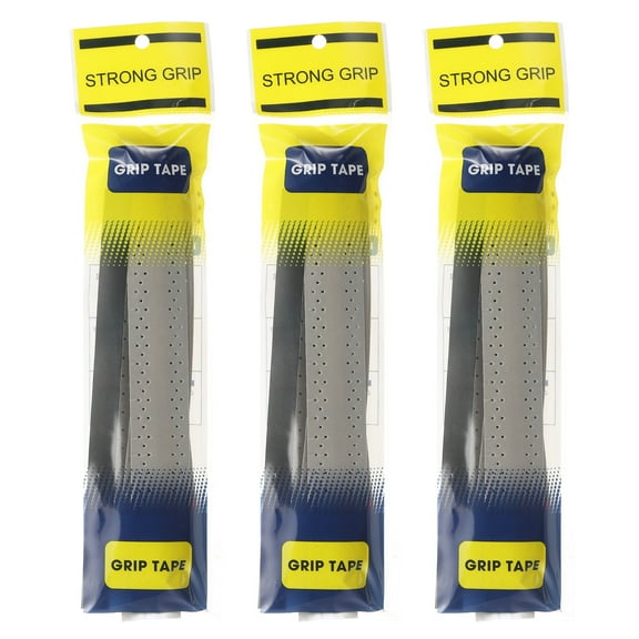 Tennis Racket Grip Tape, PU Racquet Overgrip with Damping Ridges Anti-Slip Absorbent Perforated Handle Grip for Badminton Pickleball, Gray 3 Pack