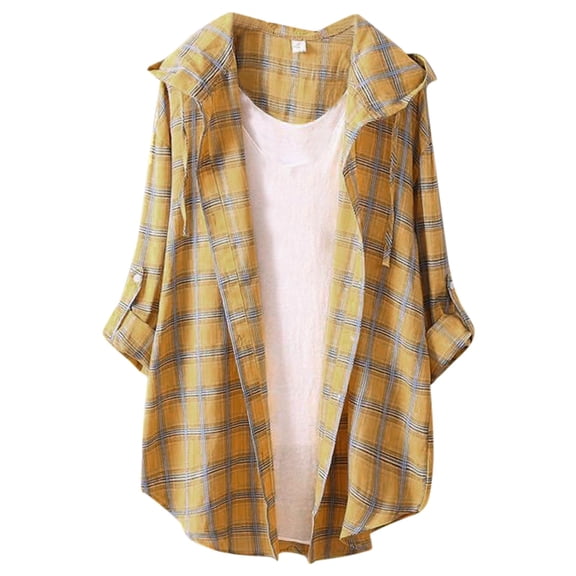 Pumxq Womens Beach Cover Up Long Sleeve Button Down Swimsuit Bikini Coverup Shirt Yellow XL