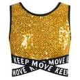 thumbnail image 2 of dPois Kids Girls Sparkle Sequin Hip Hop Dance Top Vest Crisscross Back Sleeveless Metallic Jazz Tank Gold 6, 2 of 6