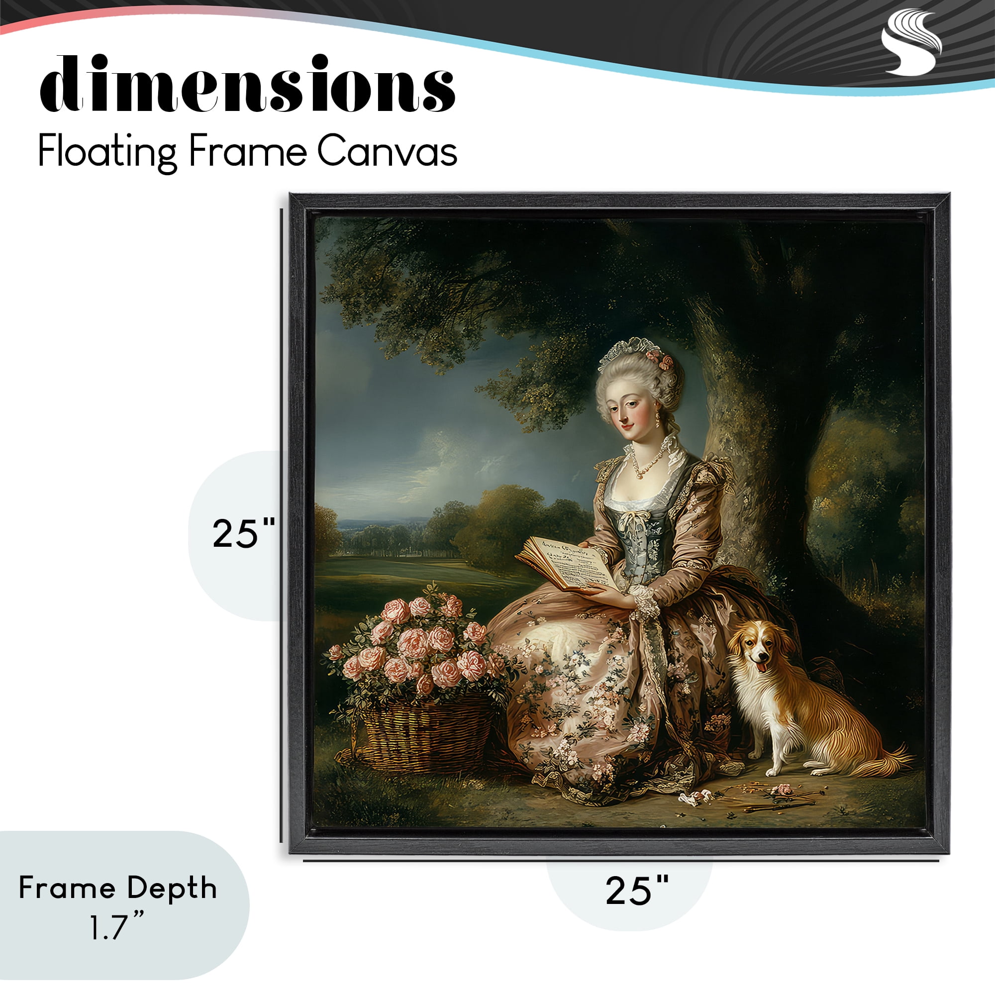 Stupell Industries Rococo Woman with Dog Black Framed Floater Canvas Wall Art, design by The Wands Want
