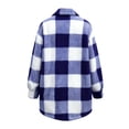 thumbnail image 4 of Hzzrkos Women Casual Loose Plaid Button Down Lapel Collar Long Sleeve Fleece Lined Shacket Jacket Warm Winter Outerwear Coat Fashion Button Front Shirt Jacket Blue XL, 4 of 9