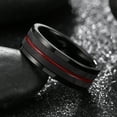 thumbnail image 2 of Tioneer Black Tungsten Carbide Carbon Fiber Red Groove Wedding Band Ring Men Women CZ 8MM Engraving, 2 of 7