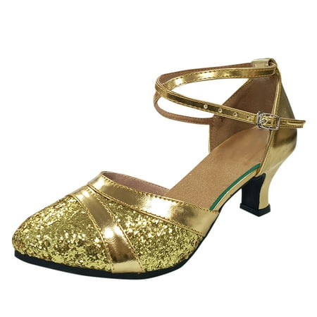 Sandals for Womens Latin Wedge Sandals for Women Size 9 Dance Shoes Rhinestone Heeled Sandal Wedges for Women Ballroom Salsa Tango Party Sandals Women Sequin Dance Shoes