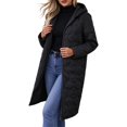 thumbnail image 2 of Women's Quilted Jacket Zipper Up Hooded Long Lightweight Padding Down Coat (Black S), 2 of 7