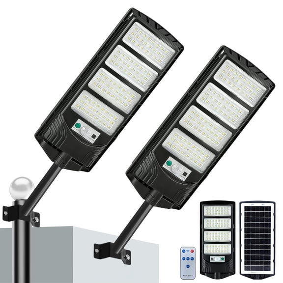 Solar Lights Outdoor, 2 Pack Waterproof Street Lights Outdoor, Dusk to Dawn Solar Outdoor Lights with Remote Control, Motion Sensor Solar Lights for Yard, Entryway Garage, Porch