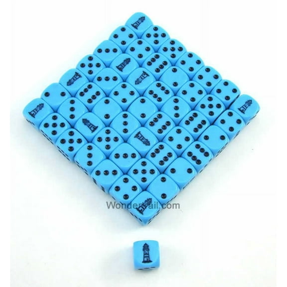 Lighthouse Blue Opaque Dice with Dark Blue Pips D6 16mm (5/8in) Bulk Pack of 50 Koplow Games