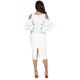 thumbnail image 2 of Vestido midi de noche de fiesta sexy elegante con cuello en V y hombros descubiertos con mangas con volantes lisos Vestido ajustado Zhivalor WRMH-225-4, 2 of 6