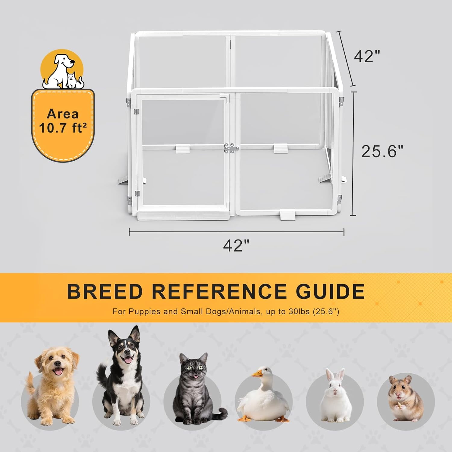 Slsy Indoor Clear Dog Playpen, Foldable Dog Playpen for Puppies, Cats and Small Animals, 26 Inch Clear Pet Puppy Playpen, 8 Panels, White Aluminum Frame