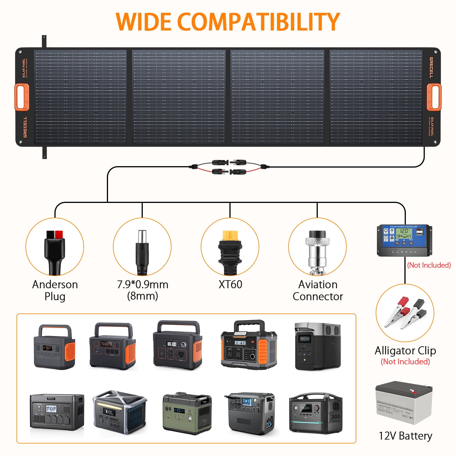 200W Foldable Portable Solar Panel Kit for Power Station Solar Generator Charger w/4 Kickstand