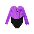 thumbnail image 4 of YEAHDOR Girls Figure Skating Bodysuit Shiny Rhinestone Long Sleeve Gymnastics Dance Leotard Purple 8, 4 of 6