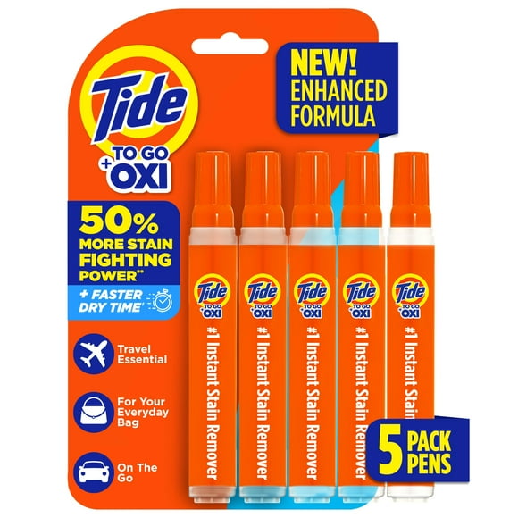 Pack of 2 Tide To Go Stain Remover for Clothes, Tide Pen Stain Remover, Instant Stain Remover Pen & Spot Cleaner, Portable & Travel-Friendly, Works on Food & Drink Stains, 5 Count, Packaging may vary