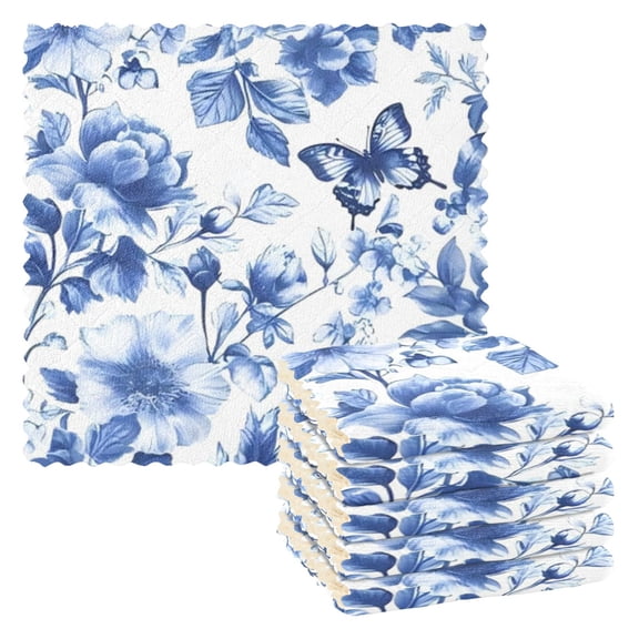 Blue Butterfly Kitchen Cloth Dish Towels for Drying Washing Absorbent Dish Rags Reusable soft kitchen dishcloth set 6 Pack