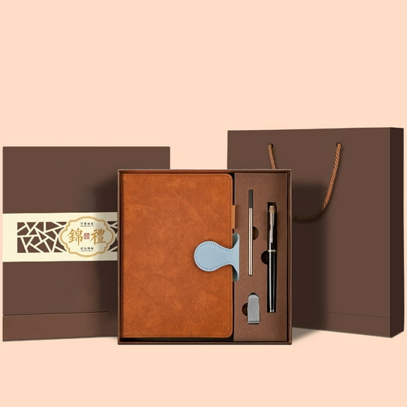 Notebook and Pen Set with Gift Box, 200 Pages Hardcover Journal for Writing with Pen Holder, Lined Paper Daily Diary for Men and Women, Great Gift for Work Business Professional - Brown