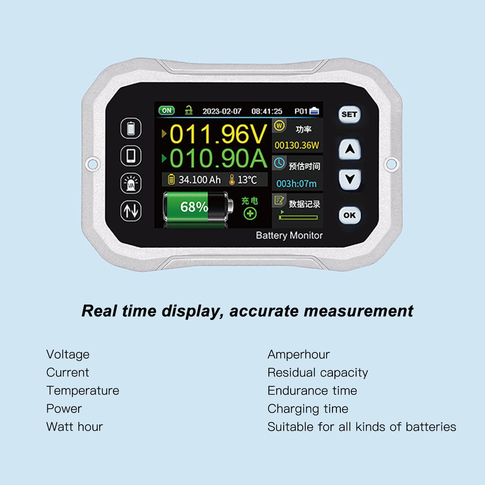 Smart Battery Monitor with Shunt RV Voltmeter Tester High Low Voltage ...