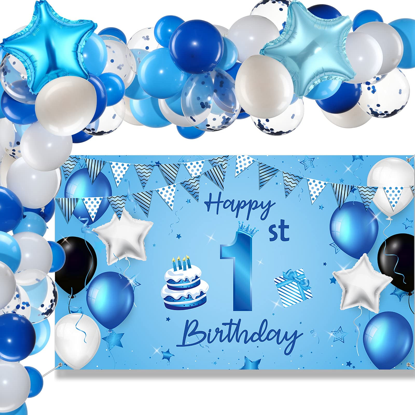 1st Birthday Decorations First Birthday Boy Backdrop 88 Pcs Blue Baby Boy First  Birthday Party Supplies with Banner Foil Star Balloons Set for 1st Birthday  Baby Shower Party Decorations Supplies 