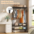 thumbnail image 2 of TONNSO T03P Portable Rolling Clothing Rack for Hanging Clothes Heavy Duty Clothes Rack with 1 Hanging Rod and 2 Side Hooks with Wheels,Freestanding Metal Garment Rack Black Adjustable Wardrobe Closet, 2 of 6