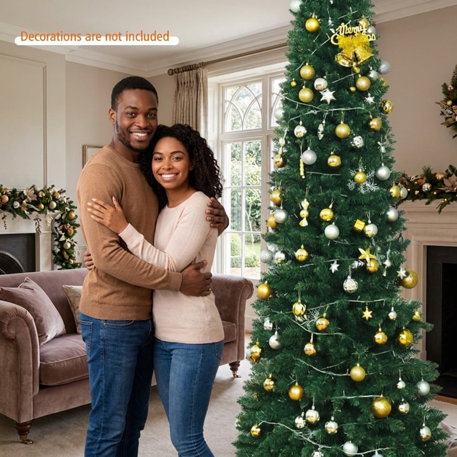 RUIE, 9 ft, Artificial Christmas Tree, with Metal Stand, 1500 Branch Tips, Green Holiday Xmas Tree for Indoor Home Office Decoration