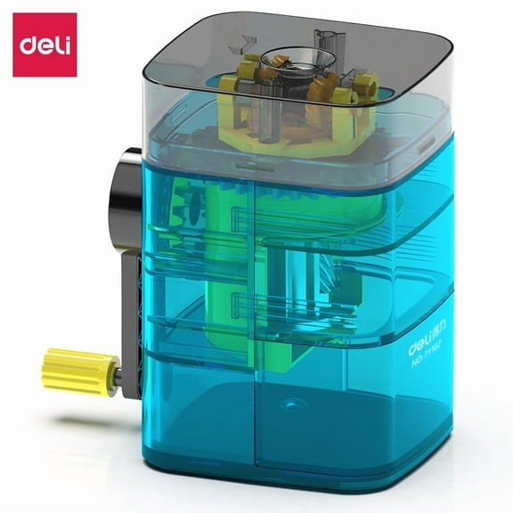 Deli Desktop Manual Pencil Sharpener, Transparent Structure Body with Single Hole, 9CrSi Alloy Steel Blade