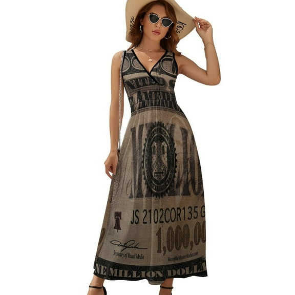 1 Million Dollar Bill Sleeveless Dress Dresses Women Summer Evening Dresses Ladies Bohemia Long Dresses