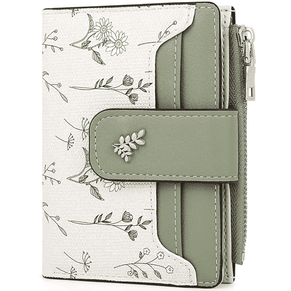 Farcauo Womens Wallet with RFID Blocking Cute Small Wallets for Women Thin Green Women's Wallet Kawaii Flower Card Wallets for Women Ladies