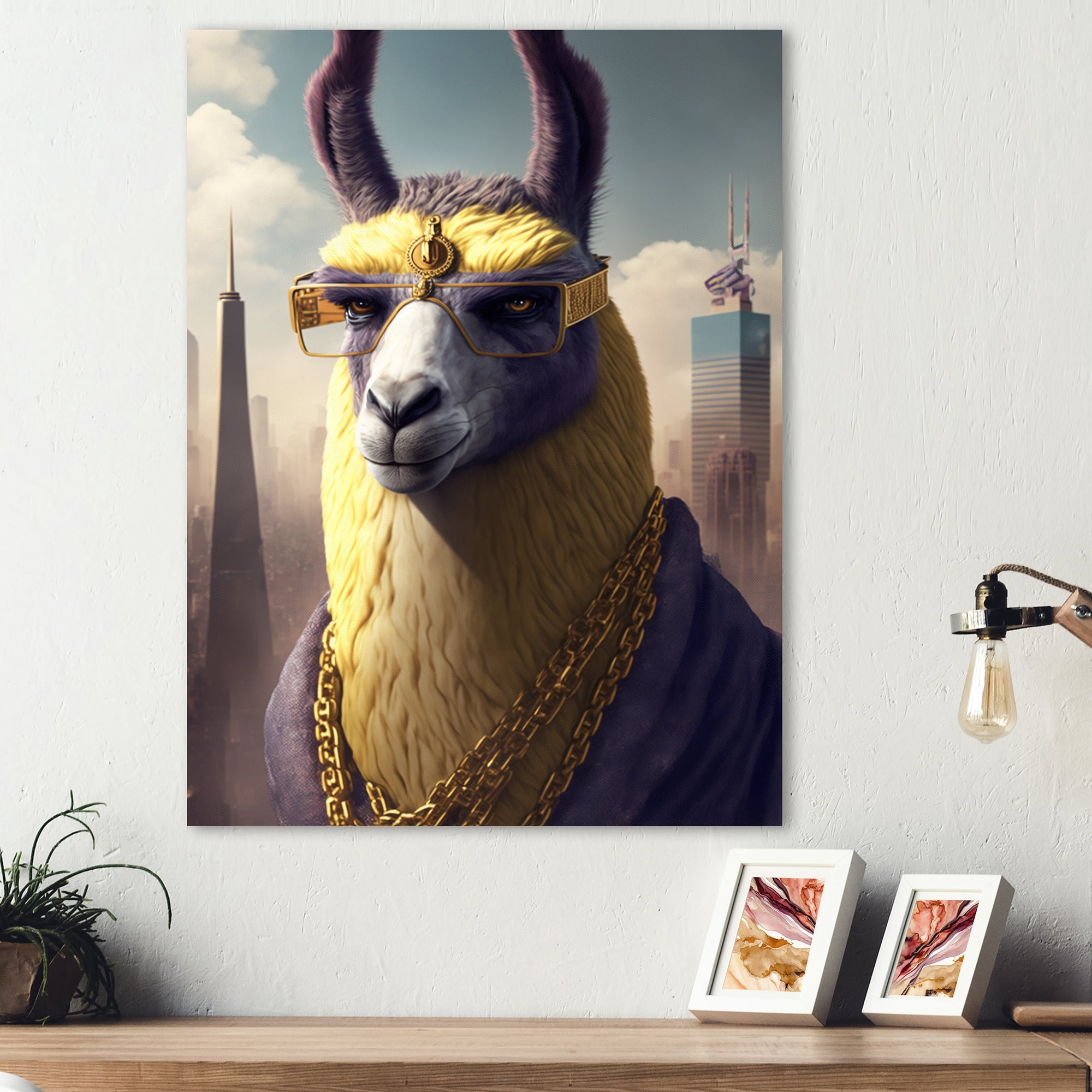 Designart Llama Gangster In NYC Canvas Wall Art