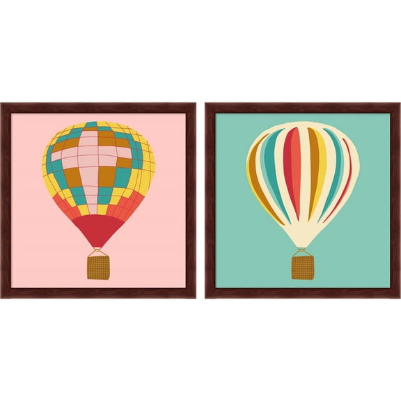 Great Art Now Hot Air Balloon by Jen Bucheli, 2 Piece Framed Art Set Each 13.25"W x 13.25H