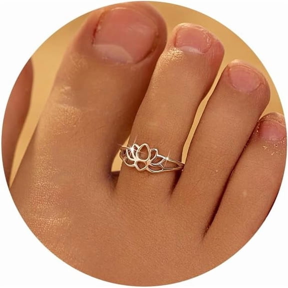 925 Sterling Silver lotus Flower Toe Rings for Women Retro Adjustable Open Lotu Froral Hope Band Toe Ring Summer Beach Foot Birthday Jewelry Gifts for Mom Daughter