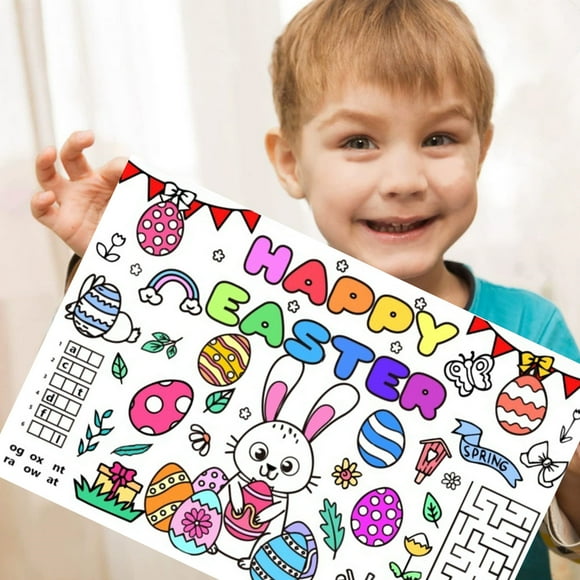 EGNMCR Easter Decorations, Easter Ornaments Easter Bunnies Eggs Chick Basket Kids Paper Placemats Holiday Decoration Supplies Disposable Doodle Paper Table Mats Paper disposable placemats