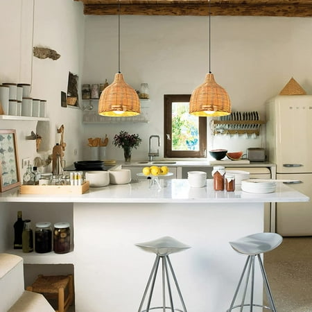 

MONIPA 1 Light Plug in Cord Vintage Pendant Lighting Bedroom Hanging Fixture Industrial Chandelier Lights with Rattan