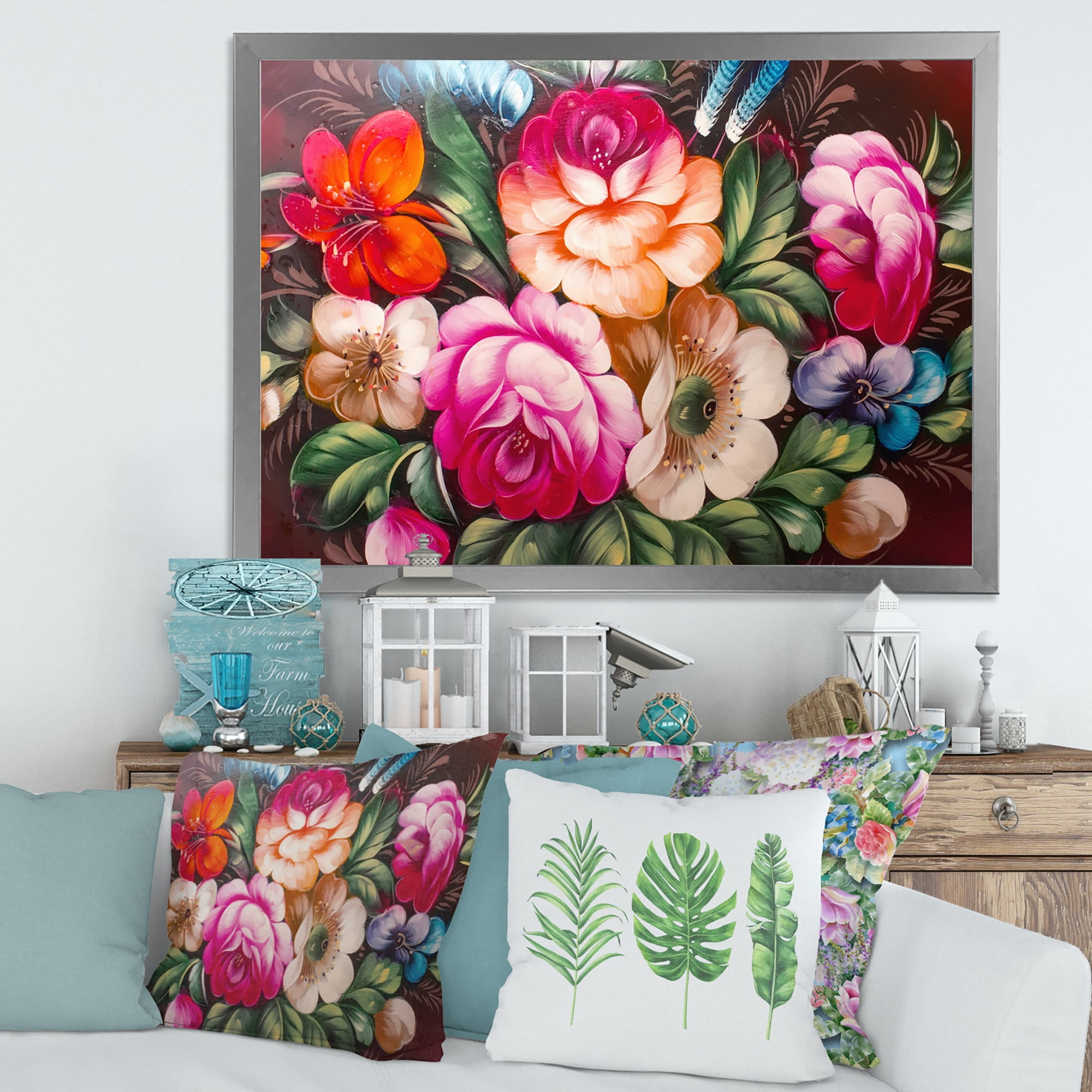 Designart 'Vintage VIbrant Yellow and Red Flower Still Life III' Traditional Framed Art Print