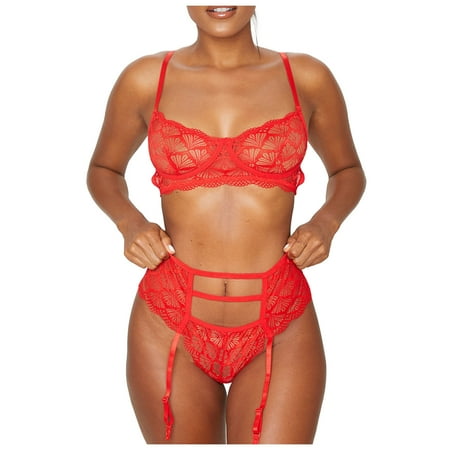 

Nursing Bras Womens Sexy Temptation Underwear Hollow Lace Sexy Underwear 3-Piece Set Lingerie for Women Backless Strapless Bra Clearance on Sales Red M
