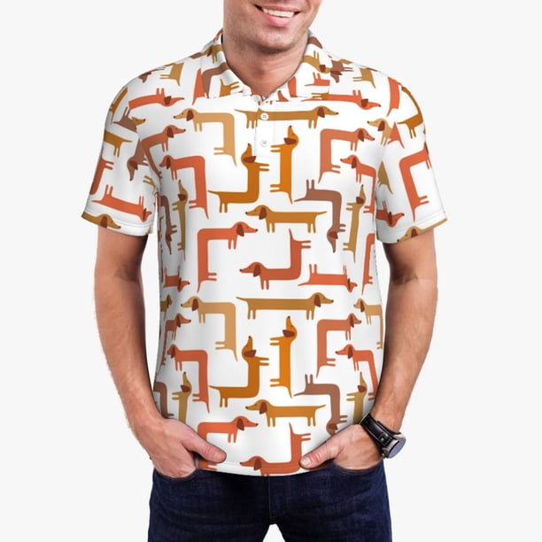 Balery Dachshund Dog Camisa Polo de Hombre con Estampado, de Manga Corta y Tejido Medio, Camisa Tipo Golf Polo-Small