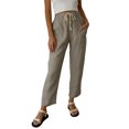 thumbnail image 1 of Pantalones cónicos para mujer con bolsillos laterales Cordón Color liso Pantalones holgados informales para salón Gris L, 1 of 5