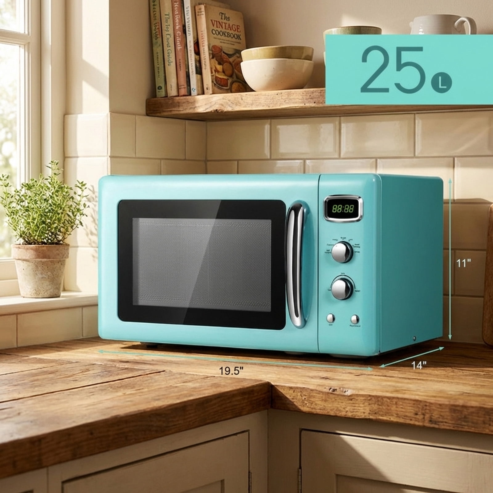 RUIE Retro Microwave Oven,900W 0.9 Cu.ft Countertop Microwave with Power Selector and Timer Knob,ETL Certified,Child Lock,Compact Microwave for Apartment Dorm Office Kitchen