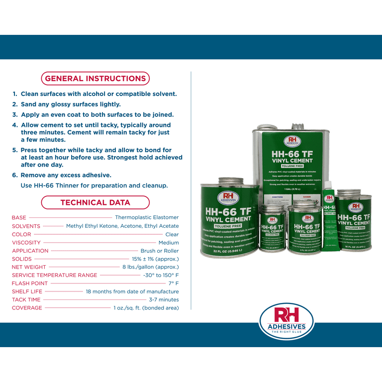 RH Adhesives HH-66 Toluene Free Vinyl Cement, PVC Bonding