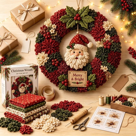 Fabric Wreath DIY Kit, Christmas Wreath Craft for Adults, No-Sew Fabric Craft, Easy Design for Holiday Decorating, Relaxing Handmade Gift Project for Beginners