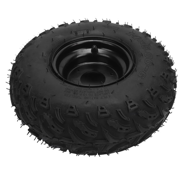 ATV Tire, Rubber 14X5.00-6 Puncture Proof All Terrain Tire 6PR with Black Aluminum Alloy Rim for Go Kart