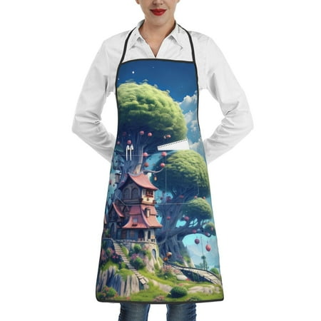 

Noikeo Fantasy Treehouse Planet Scene Pattern Kitchen Apron Waterdrop Resistant Apron with Adjustable Aprons for Women & Men with 2 Pockets Cooking Apron 1 Pack