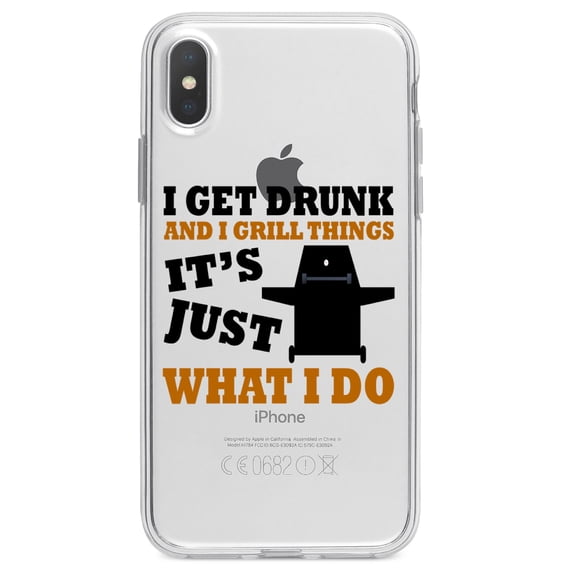 DistinctInk Clear Shockproof Hybrid Case for iPhone X / XS (5.8" Screen) - TPU Bumper Acrylic Back Tempered Glass Screen Protector - I Get Drunk & Grill Things