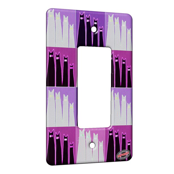 KuzmarK™ 1 Gang Rocker Wall Plate - Long and Tall Black Spooky Kitties Abstract Cat Electric Art by Denise Every