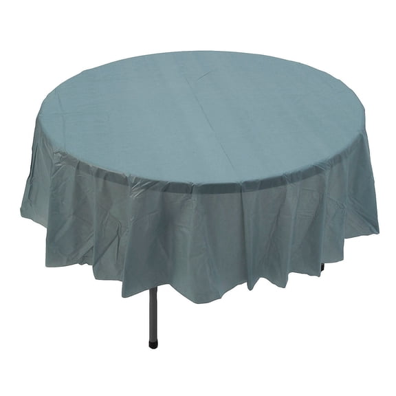 82" Slate Blue Round Disposable Plastic Tablecloth