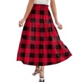 thumbnail image 5 of Midi Skirts For Women Drawstring High Waist Tiered Skirt Elastic Buffalo Plaid Print Loose Skirts Flowy A-Line Skirt With Side Pockets Red M, 5 of 5