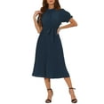 thumbnail image 2 of INSPIRE CHIC Women's Retro Ruffled Collar Short Sleeve A-Line Pleated Dress XS Dark Blue, 2 of 6