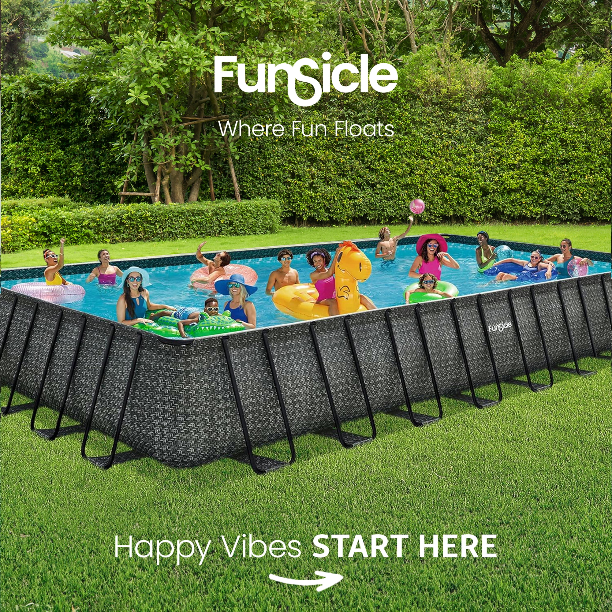 Funsicle 32' x 16' x 52" Oasis Designer Rectangular Above Ground Pool – Complete Set with Pump