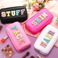 thumbnail image 2 of Bolsas de maquillaje Cunno Preppy de nailon con letras de chenilla, 4 unidades, para mujer, 2 of 7