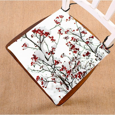 

YKCG Winter Season Landscape Clusters of Red Rowan Berry under the Snow Seat Cushion Chair Cushion Floor Cushion Twin Sides 18x18 inches