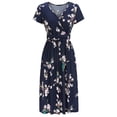 thumbnail image 4 of ICHUANYI Clearance Women Casual V-Neck Short Sleeve Summer Flower Print Knee-Length Dress For Beach(Black, M) ICHUANYI WER2023080807794, 4 of 6