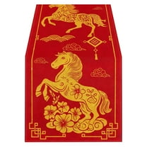 Luoshdecor Chinese New Year Table Runner 2026,Zodiac Horse Happy 2026 Lunar,Spring Festival Dining Table Runner for Holiday Party, Home Decorations