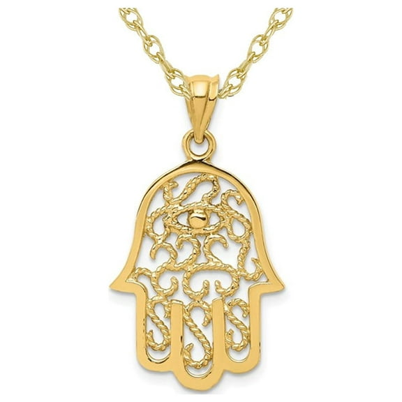 Gem & Harmony 14K Yellow Gold Hamsa Pendant Necklace  with Chain for Women