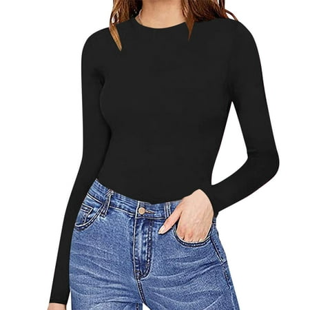 Womens Crew Neck Long Sleeve Bodysuit Comfortable Against The Skin Tops Sexy Body Suits Women Clothing Jumpsuit plus Size Jumpsuit for Women Sexy Long Sleeve Jumpsuit for Women Dressy Lace Ripple